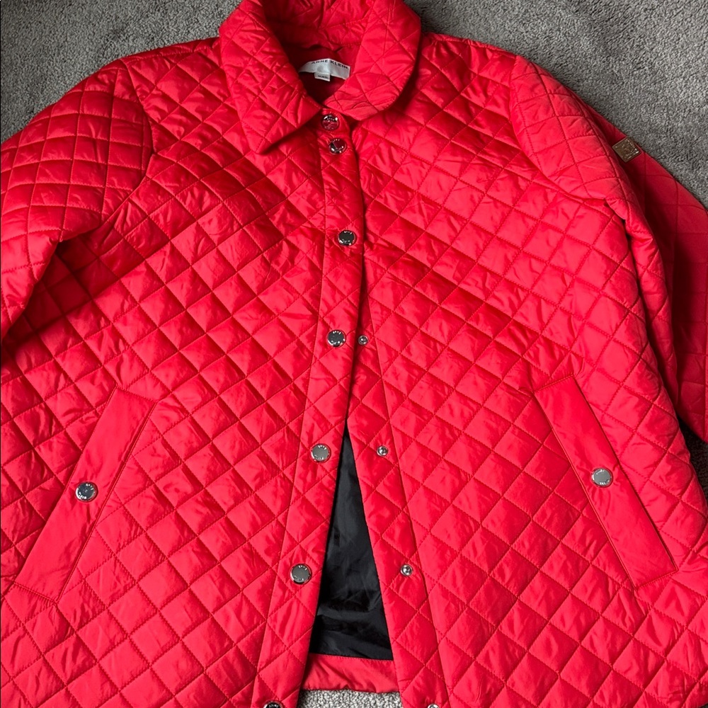 Anne Klein Red Quilted Button Down Jacket Size Xxl - image 2